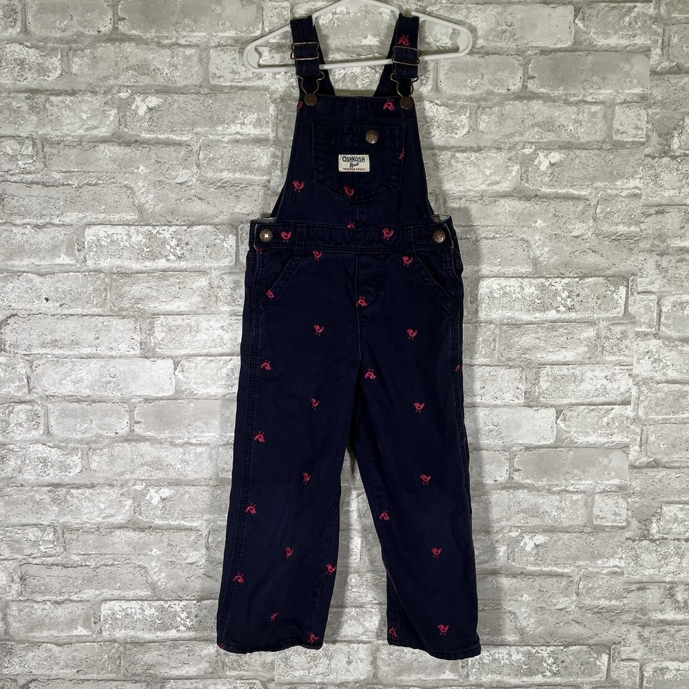 OshKosh B'gosh Girl Size Toddler Size 4 Pink Bird Embroidered Bib Overalls